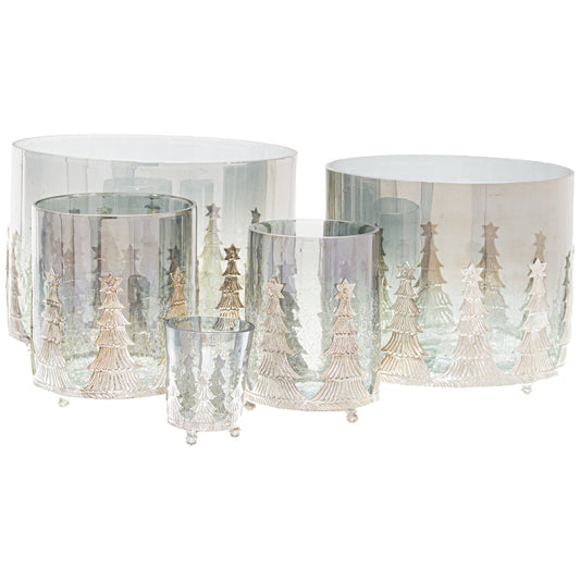 Set of 3 Christmas Tree Crackled Candle Holder